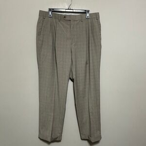 VTG Ralph Lauren Dress Pants 34x28 Gray Plaid Windowpane Pleated Cuffed Trousers